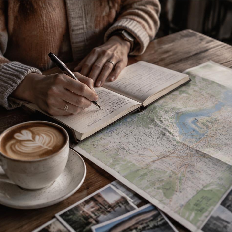 Photorealistic editorial view of a historic college campus in Davidson
